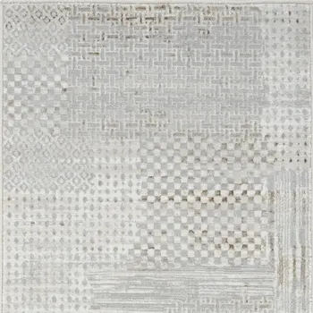 8' Ivory Silver and Gray Abstract Non Skid Runner Rug