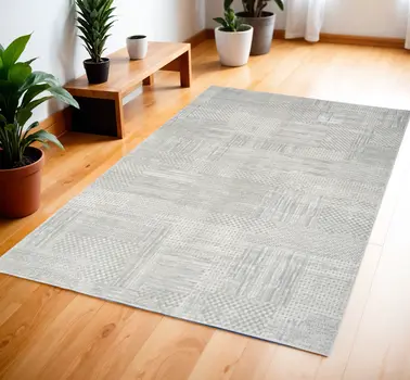 4' X 6' Ivory Silver and Gray Abstract Non Skid Area Rug