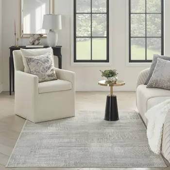 4' X 6' Ivory Silver and Gray Abstract Non Skid Area Rug