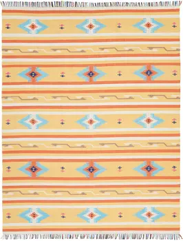 8' X 10' Yellow and Orange Southwestern Handmade Area Rug With Fringe