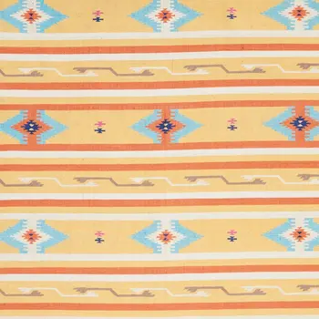 8' X 10' Yellow and Orange Southwestern Handmade Area Rug With Fringe