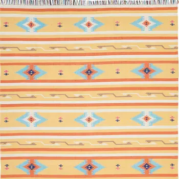 8' X 10' Yellow and Orange Southwestern Handmade Area Rug With Fringe