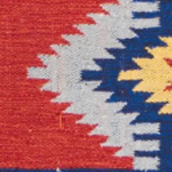 7' X 10' Blue Southwestern Handmade Area Rug With Fringe