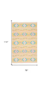 7' X 10' Blue and Yellow Southwestern Handmade Area Rug With Fringe