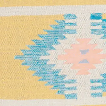 7' X 10' Blue and Yellow Southwestern Handmade Area Rug With Fringe