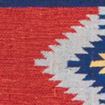8' Blue And Red Southwestern Handmade Runner Rug With Fringe
