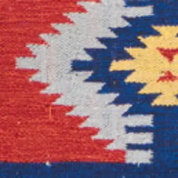 5' X 7' Blue and Red Southwestern Handmade Area Rug With Fringe