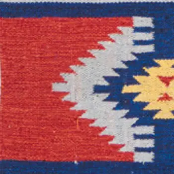 5' X 7' Blue and Red Southwestern Handmade Area Rug With Fringe