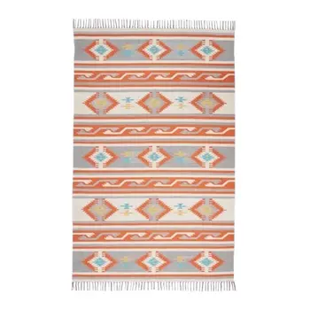5' X 7' Orange Southwestern Handmade Area Rug With Fringe