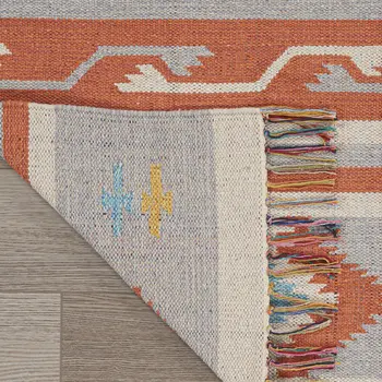 5' X 7' Orange Southwestern Handmade Area Rug With Fringe