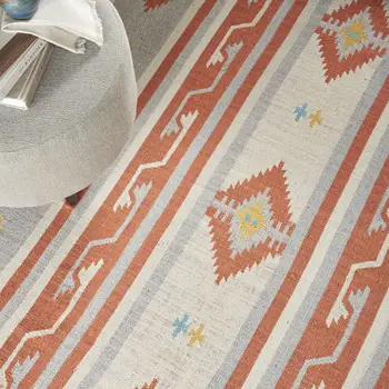 5' X 7' Orange Southwestern Handmade Area Rug With Fringe
