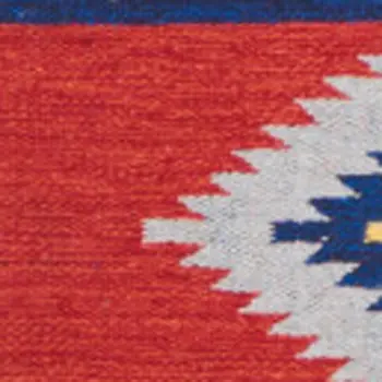 4' X 6' Blue and Red Southwestern Handmade Area Rug With Fringe