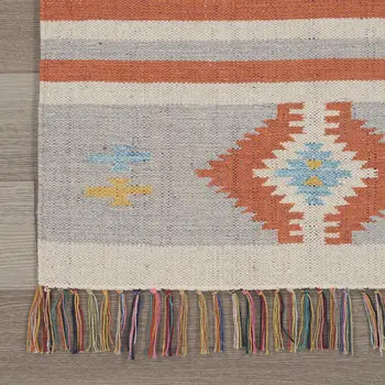 4' X 6' Orange Southwestern Handmade Area Rug With Fringe