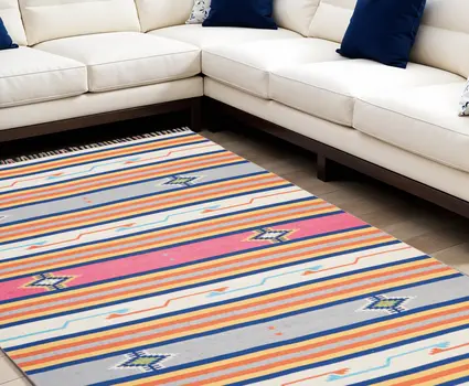 8' X 10' Ivory Southwestern Handmade Area Rug With Fringe