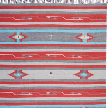 8' X 10' Ivory Southwestern Handmade Area Rug With Fringe