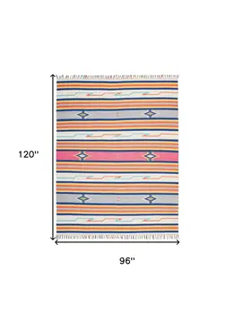 8' X 10' Ivory Southwestern Handmade Area Rug With Fringe