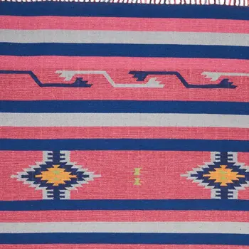 8' X 10' Gray and Red Southwestern Handmade Area Rug With Fringe