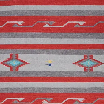 7' X 10' Gray and Red Southwestern Handmade Area Rug With Fringe