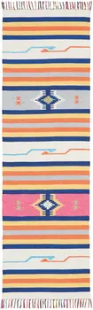 8' Ivory Southwestern Handmade Runner Rug With Fringe