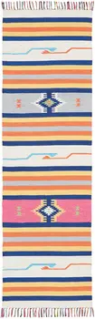 8' Ivory Southwestern Handmade Runner Rug With Fringe