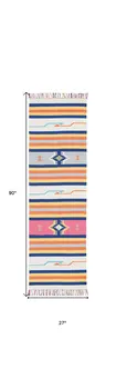8' Ivory Southwestern Handmade Runner Rug With Fringe
