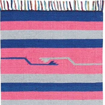 8' Pink And Blue Southwestern Handmade Runner Rug With Fringe