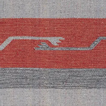 5' X 7' Gray and Red Southwestern Handmade Area Rug With Fringe