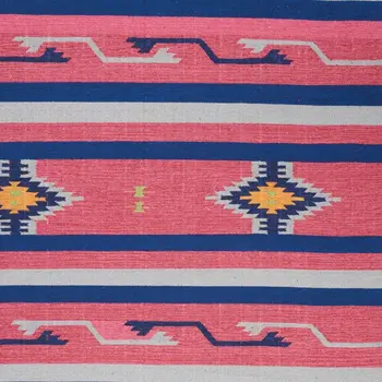 5' X 7' Gray and Red Southwestern Handmade Area Rug With Fringe