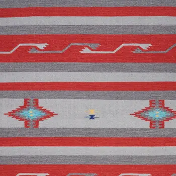 4' X 6' Gray and Red Southwestern Handmade Area Rug With Fringe