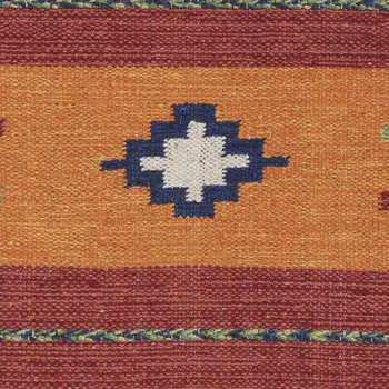 7' X 10' Orange and Red Southwestern Handmade Area Rug With Fringe