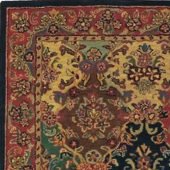 4' X 6' Tan Black and Red Wool Floral Area Rug