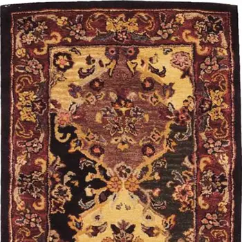 3' X 4' Tan Black and Red Wool Floral Area Rug