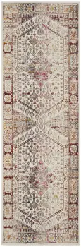 8' Ivory Red And Orange Floral Distressed Runner Rug