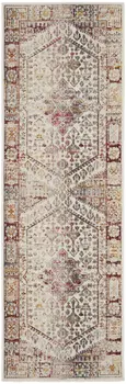 8' Ivory Red And Orange Floral Distressed Runner Rug