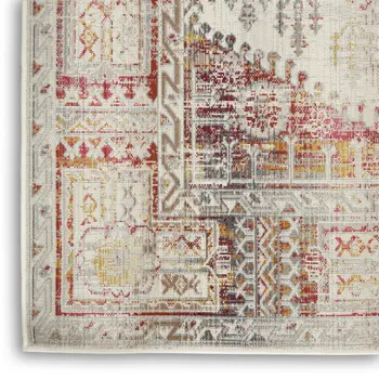 5' X 8' Ivory Red And Orange Floral Distressed Area Rug