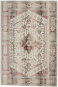 5' X 8' Ivory Red And Orange Floral Distressed Area Rug