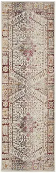 6' Ivory Red And Orange Floral Distressed Runner Rug