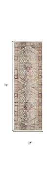 6' Ivory Red And Orange Floral Distressed Runner Rug
