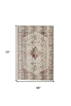 4' X 6' Ivory Red And Orange Floral Distressed Area Rug