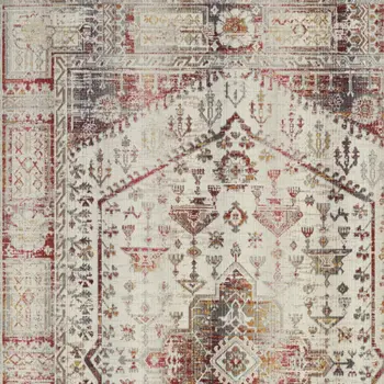 4' X 6' Ivory Red And Orange Floral Distressed Area Rug