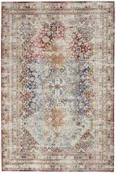 4' X 6' Ivory Red And Orange Geometric Distressed Area Rug