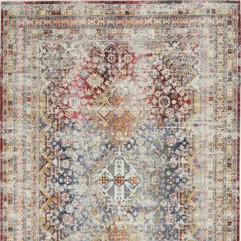 4' X 6' Ivory Red And Orange Geometric Distressed Area Rug