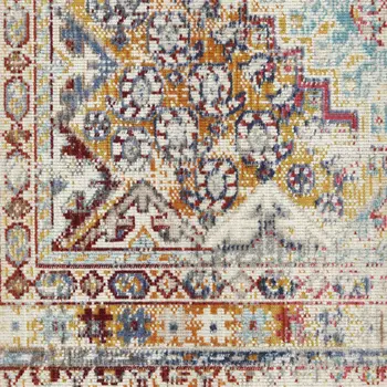 4' X 6' Ivory Red And Orange Geometric Distressed Area Rug
