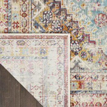 4' X 6' Ivory Red And Orange Geometric Distressed Area Rug