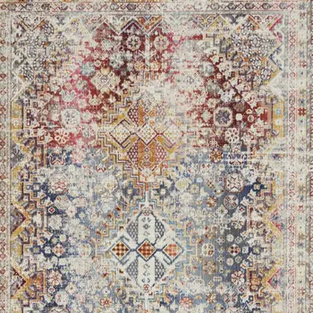 4' X 6' Ivory Red And Orange Geometric Distressed Area Rug