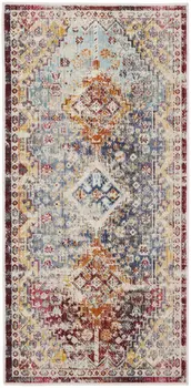 2' X 4' Ivory Red And Orange Geometric Distressed Area Rug