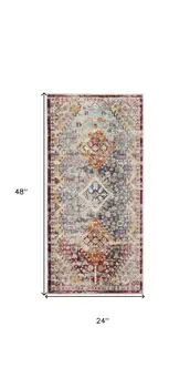 2' X 4' Ivory Red And Orange Geometric Distressed Area Rug
