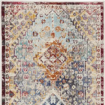 2' X 4' Ivory Red And Orange Geometric Distressed Area Rug