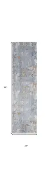 8' Beige Blue and Gray Abstract Runner Rug With Fringe