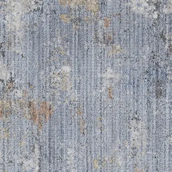 8' Beige Blue and Gray Abstract Runner Rug With Fringe